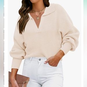 NWT Zesica Lapel Collar V-Neck Ribbed Knit Sweater, Women’s L